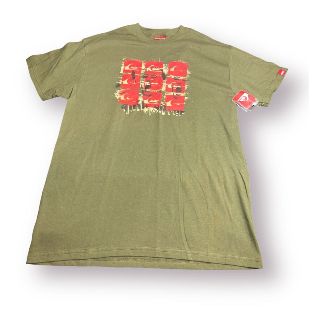 Quiksilver Graphic T-Shirt Size Large Olive Green Shirt Retro Skater Surf‎ Wear